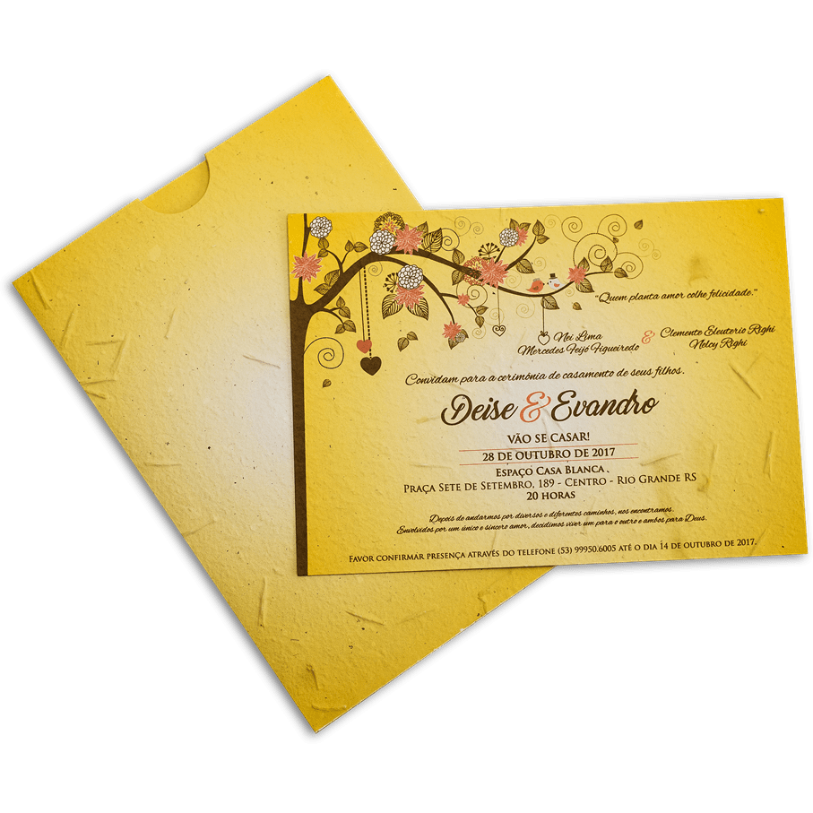 Convite de Casamento Dourado Ecológico