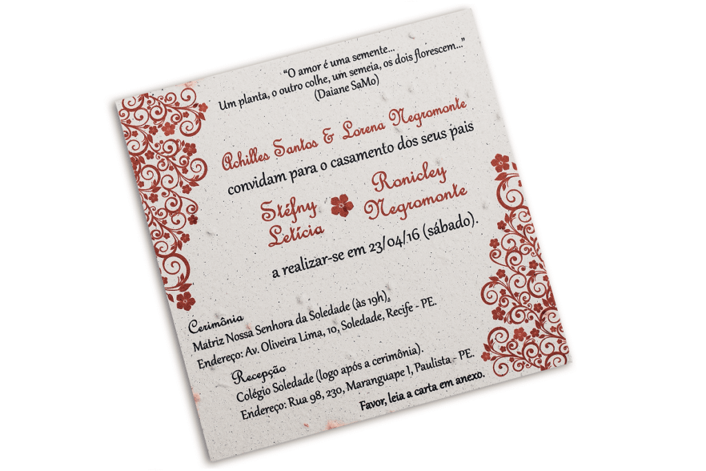 convite de casamento simples em papel semente