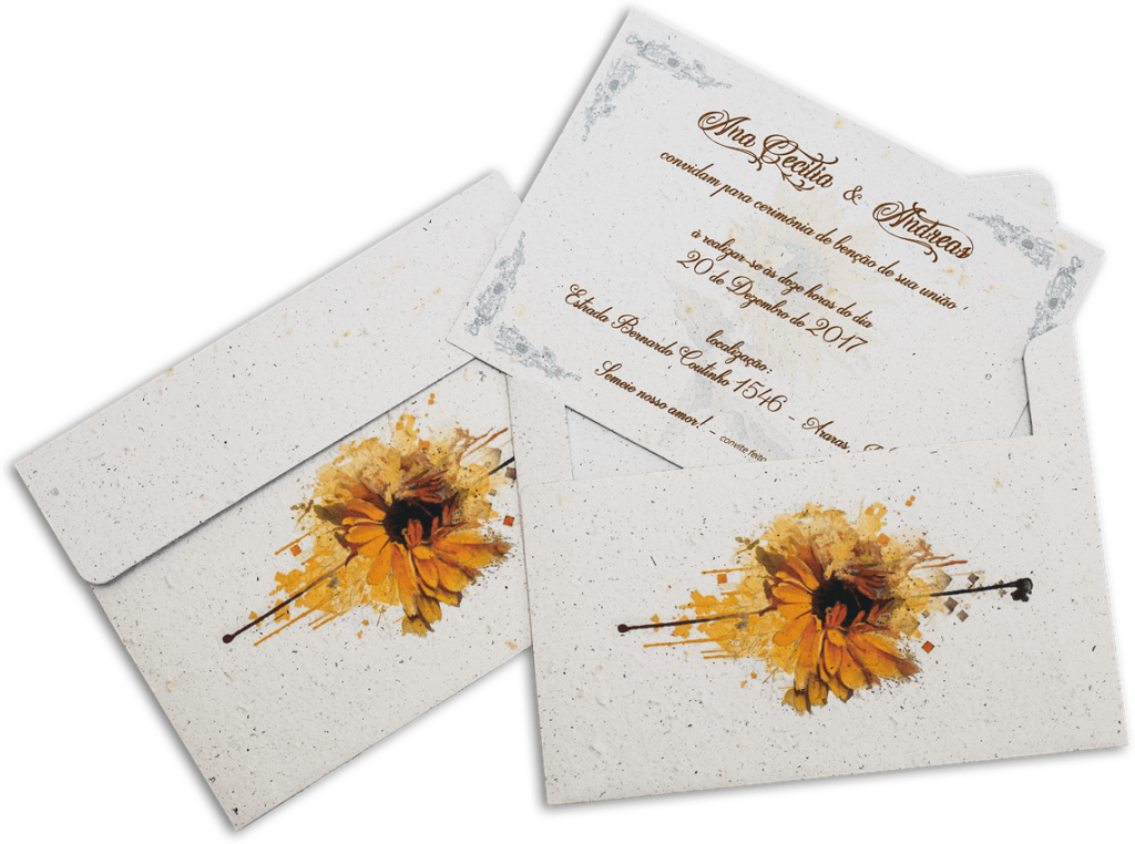 modelo de convite de casamento com envelope papel semente